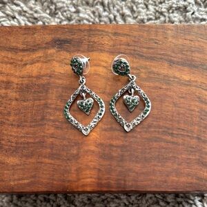 Elegant Silver and Green Heart Earrings